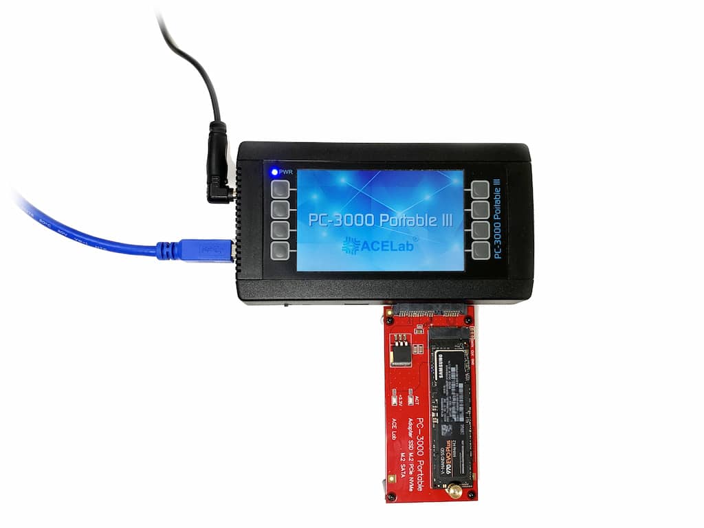 PC-3000 Portable III + M.2 PCIe NVMe SSD M.2 SATA SSD adapter